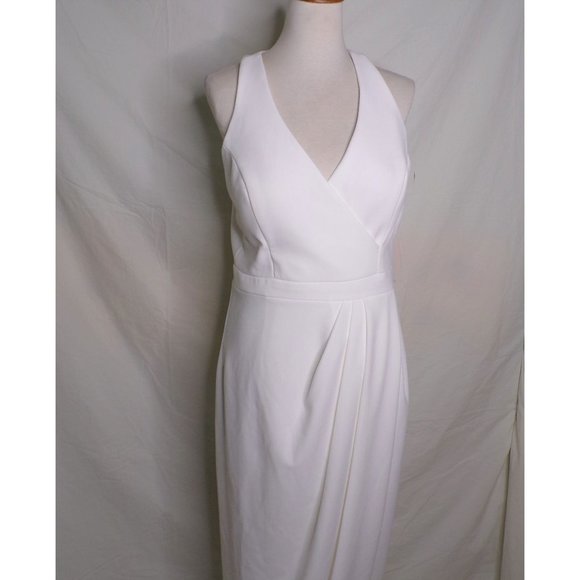 🆕 XSCAPE Tulip Hem Sleeveless Crepe Gown Dress Ivory 2 - Picture 10 of 11